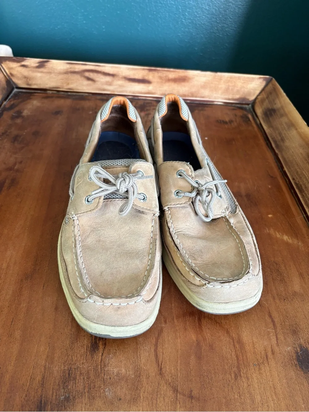 Sperry Men’s Tan and Gray Leather Mesh Boat Shoes